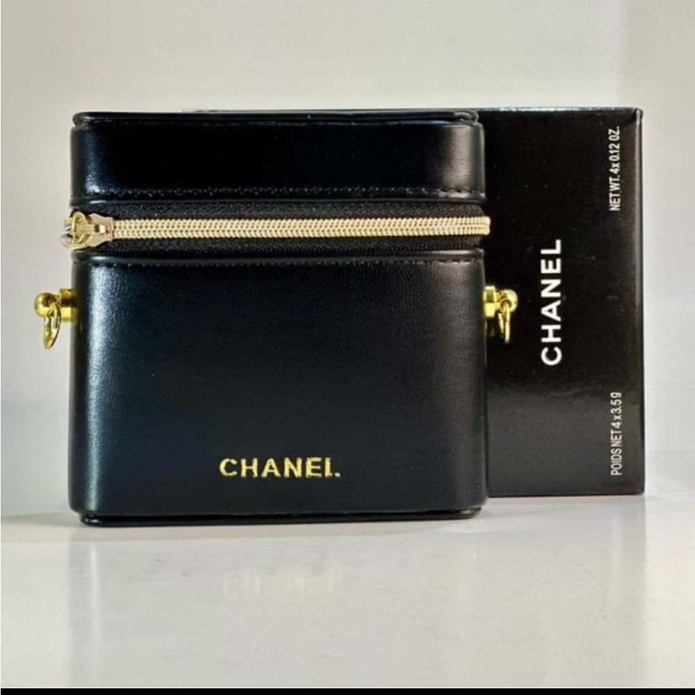 CHANEL Black Vegan Leather Case with Gold Zipper